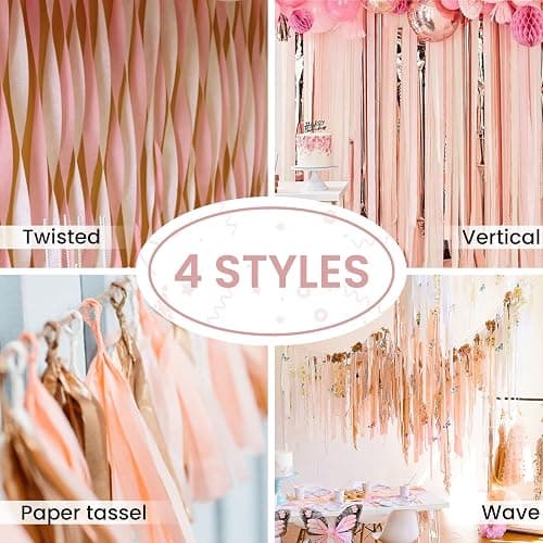 PartyWoo Rose Gold Crepe Paper 6pcs 492 FT Baby Metallic Pink Streamers | Birthday Bridal Shower Engagement New Year Eve Graduation Wedding Baby Shower Anniversary Party Decorations thumbnail 6