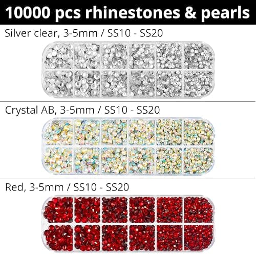 Hot Fix Tool with 10000 Rhinestones and 300 Pearls for Blinging Clothes, Fabric, Clothing, Leather, Hotfix Bedazzler Kit with 6 Tips, Stand, Gift Box, Manual, Glove, Stencils, Tray, Tweezers, Picker thumbnail 2