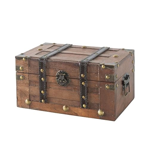 SLPR Alexander Small Wooden Treasure Chest - 11" x 7" x 5.5", Wood Storage Box with Hinged Lid, Decorative Trunk for Keepsakes, Vintage Pirate Chest for Classroom - Image 1