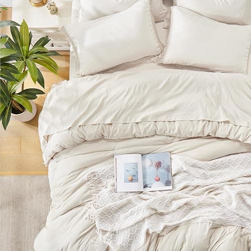 Andency Beige Comforter Set Full Size with Sheets -7 Pieces Boho Tassel Bed in a Bag Soft Lightweight Bedding Sets, All Season Fringe Bed Set with Comforter, Sheets, Pillowcases & Shams thumbnail 3