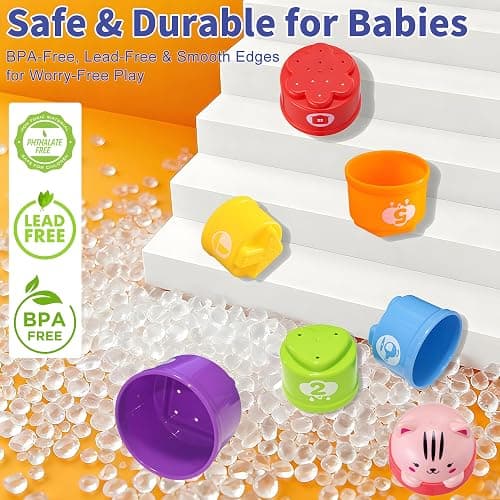 WEEJOYGAM Baby Stacking Cups, Sorting Stacking Toys for Toddlers 1-3 Nesting Stackable Block with Number Montessori Toys for 1 Year Old Educational Sand Bath Birthday Gift for 6 9 12 18 Month Boy Girl thumbnail 4