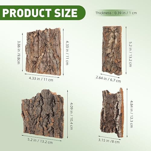 4pcs Reptile Bark Decor Wood,Natural Cork Bark, Bark Cork Hides Water Bark Flats Decor,Reptile Bark Cork Wood Bark Terrarium for Bearded Dragon Lizard Geckos Tortoise Random Shape Random Size Deliver thumbnail 2