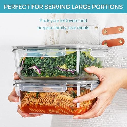 Vtopmart 2Pack 1860ml/63oz Large Glass Storage Containers with Lids, Meal Prep Food Container Set with Snap Airtight Lid for Baking, Microwave, Oven, Leak Proof, for Freezer, Dishwasher, Grey thumbnail 4