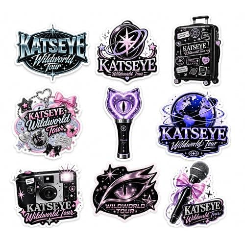 RockPaperStikrz Katseye Wildworld Tour Vinyl Stickers, 9 Pack, 3 Inch, Glossy Multicolor Concert Decals for Laptop, Water Bottle, Notebook - Image 1