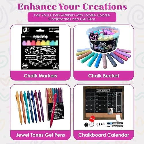 Loddie Doddie Chalk Markers - 24-Pack, 6mm Reversible Tips - Colored Chalk Pens for Art & Decor - Window Markers for Glass & Metal - Dry Erase Pens for Mirrors & More thumbnail 7