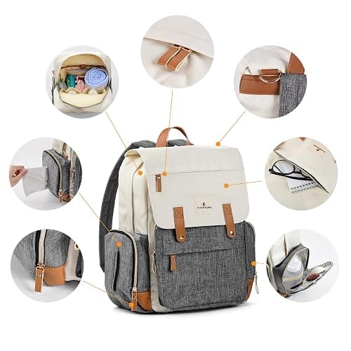 Ramhorn Diaper Bag Multifunction Travel Backpacks for Mom with Insulated Pockets and Laptop Compartment - Grey thumbnail 4