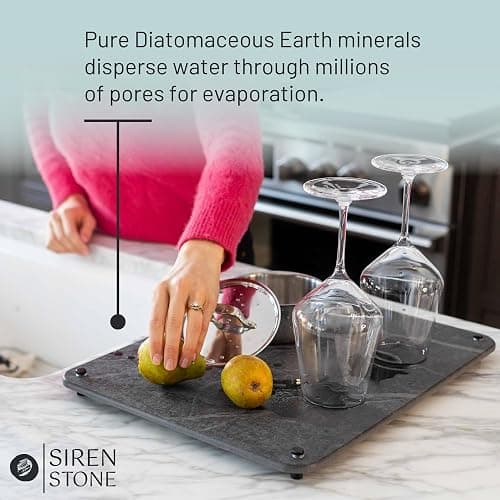 LARGE Siren Stone Natural Dish Drying Mat for Kitchen Counter - Premium Diatomaceous Earth Mat | Quick Drying, Super Absorbent | Non-Toxic, BPA-Free, Eco-Friendly | Female-Founded USA Brand (18"x14") thumbnail 3