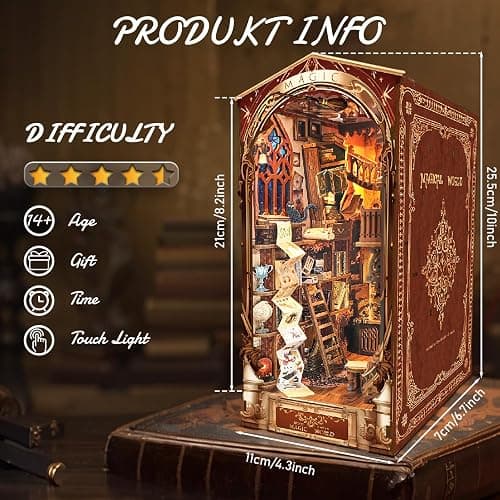 BuzzoXerex DIY Book Nook, Fermalibri in Legno 3D con Copertura Antipolvere, DIY Miniature Kit con Luce LED Manuale per Arredare le Librerie e fare Regali Creativi (Mondo Magico) thumbnail 3