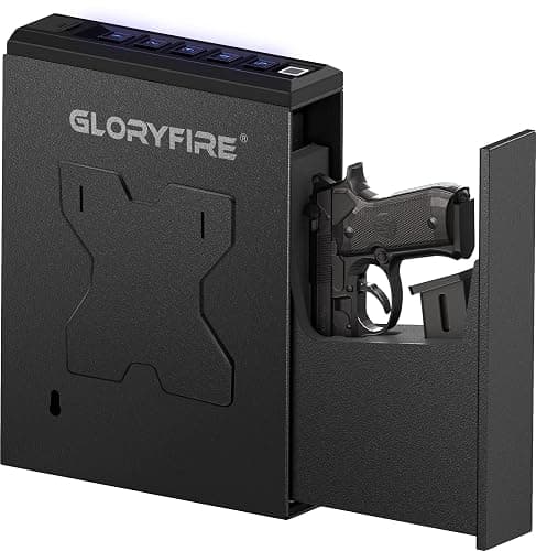 GLORYFIRE Gun Safe Biometric Pistol Safe, Mounted Nightstand Quick Access Handgun Safe and Gun Lock Box for Car, Truck, Desk, Bedside, Wall with Security Fingerprint, Key Access, PIN Code - Image 1