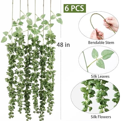 mizii 6Pcs Green Wisteria Hanging Flowers 48" Silk Wisteria Artificial Flowers Garland Vines Fake Hanging Flowers Decoration for Wedding Flower Wall Backdrop Centerpieces Party Room Decor (Green) thumbnail 3