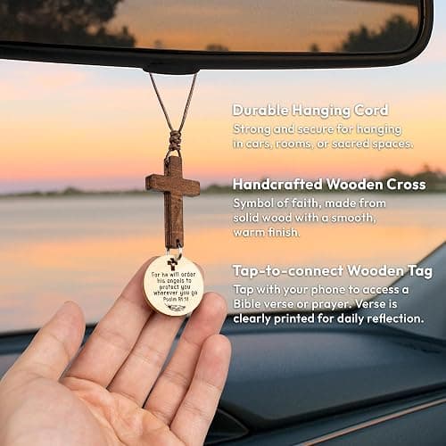 Cross for Car Mirror Hanging Christian Gifts for Men, Women, Bible Study - Scan Phone for Daily Bible Verse Car Rearview Decor Accessories, Jesus Xmas Ornament Easter Religious Gift thumbnail 5