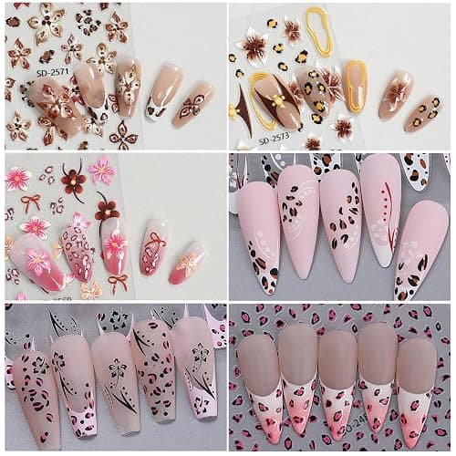 Leopard Print Nail Art Stickers 10 Sheets Fall Nail Decals with Cheetah Animal Skin 3D 5D Embossed Self-Adhesive Hibiscus Flower Designs Manicure Decorations Nail Art Supplies for Women Girls thumbnail 7
