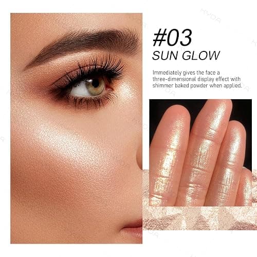KYDA Face Highlighter Palette, High Glossy Face Illuminator Palette, Natural Glow Finish, Pearl Shimmer Smooth Baked Powder, Lasting Sparkling Champagne Highlighter Makeup-SUN GLOW thumbnail 2