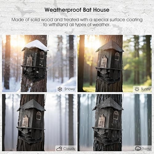 VIREESR Extra Large Wooden Castle Bat Houses for Outside Bat Box for Outdoors - Four Chamber Box Perfectly Designed to Attract Bats - Durable and Easy to Hang(Bat House Ⅰ XL Black) thumbnail 6