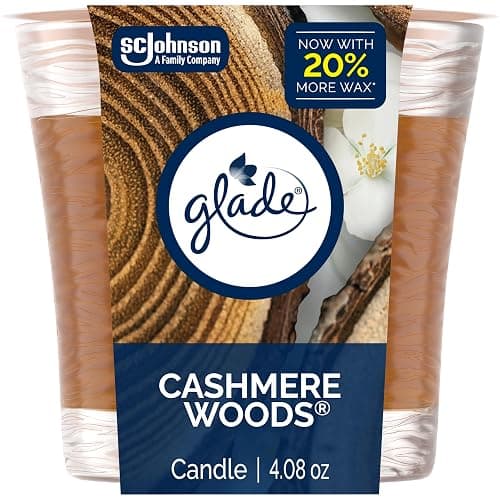 Glade 1-Wick Scented Candle Jar, Cashmere Woods, Air Freshener Infused with Essential Oils, 4.08 Oz - Image 1