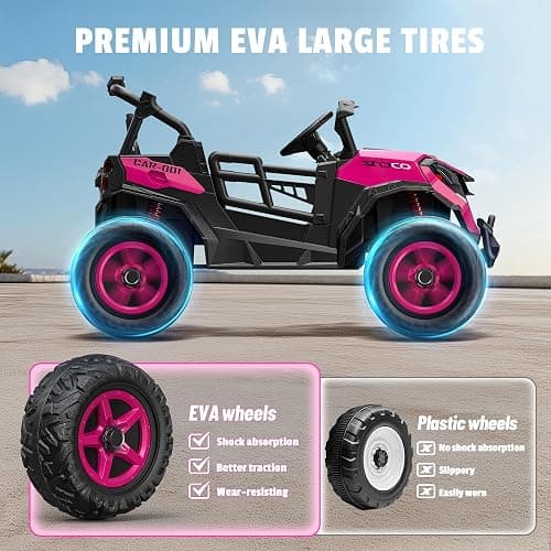 ARBELI 24V 2 Seater Ride on Car Truck 4x200W, EVA Tires, 4WD/2WD, Rainbow Lights, Remote Control, Shock Absorbers, Bluetooth, Ride on Toy for Big Kids Ages 3-8, Pink thumbnail 4