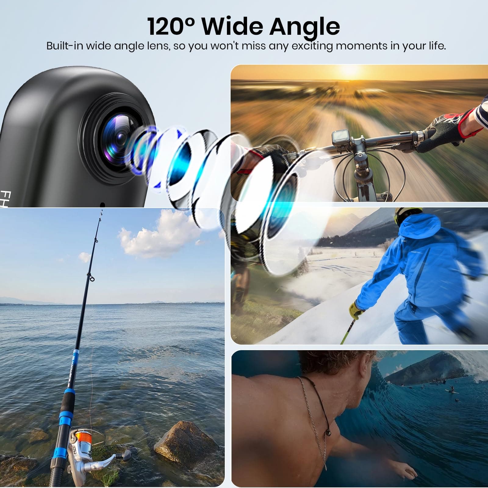 Poat 360°Action Camera, Mini POV Portable Body Camera, Underwater Camera 30m Waterproof, WiFi Wearable Video Recorder 120° Wide Angle, 10+ Accessories – Cycling Travel Pet Walking Sports(64G-Card) thumbnail 7