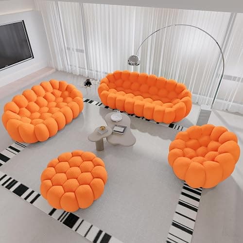 Bubble Couch, Lazy Floor Sofa, Oversized Bubble Sofa, Modern Upholstered Comfy Mesh Fabric 3D Honeycomb Shape Curved Couch for Living Room, Office, Apartment (Orange) - 41"+49"+78"+98" - Orange - Image 1