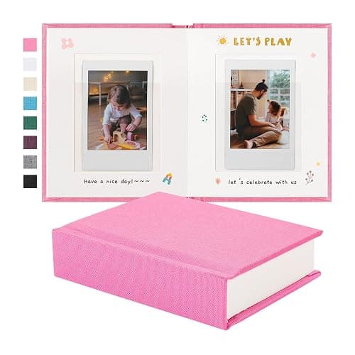 Rseozr Instax Mini Photo Album With Writing Space, Linen Hardcover Polaroid Photo Album 28 Pockets For 2x3 Pictures, Polaroid Album Book For Fujifilm Instax Mini Instant Camera (Pink) - Image 1