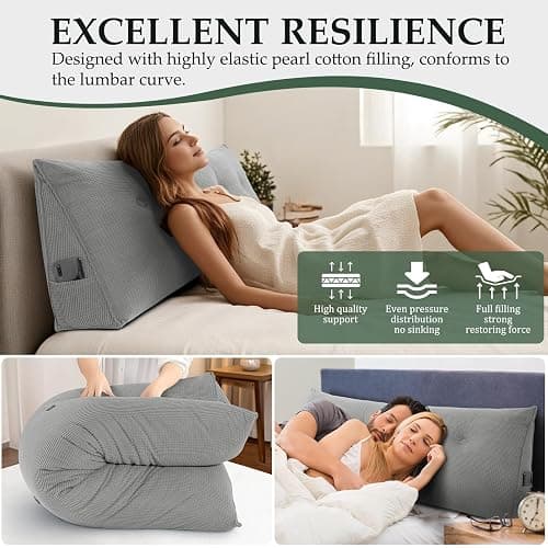 Huatean Home Soft Headboard Pillow Queen Size, Wall Backrest Wedge Pillow Headboard Queen, Reading Backboard Pillows, Large Dorm Daybed Bolster Pillows for Back Support with Removable Cover, Gray thumbnail 4