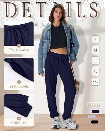 Velvelhall 3 Pack Women's Sweatpants with Pocket, High Waisted Drawstring Jogger Pants Cinch Bottom Casual Baggy Trousers thumbnail 3