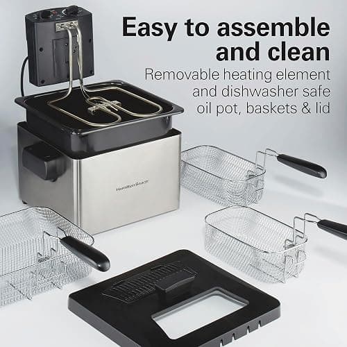 Hamilton Beach Electric Deep Fryer with 3 Baskets and Lid, 4.5 Liters / 19 Cups Oil Capacity, Temperature Control, View Window, Professional Style, 1800 Watts, Stainless Steel (35034) thumbnail 6
