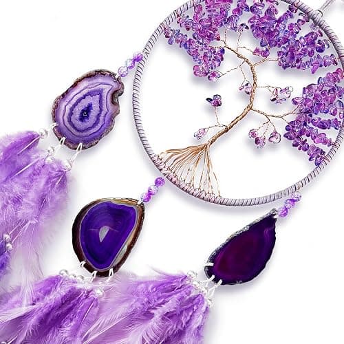 Large Dream Catcher,Sun Dream Catchers with Chakra Gemstone Agate Stone,Purple Crystal Tree Life,Dream Catcher for Girls,Dream Catchers for Adults,Home Ornaments Craft Gift (Purple) thumbnail 7