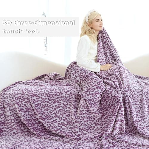 Fleece Blanket Plush Purple Soft Blanket Queen Size Throw Blankets for Bed Warm thumbnail 9