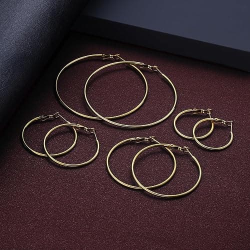 4 Pairs Gold Hoop Earrings for Women | 14K Gold Plated Hypoallergenic Small Large Earrings Set, Lightweight Stainless Steel Hoops thumbnail 8