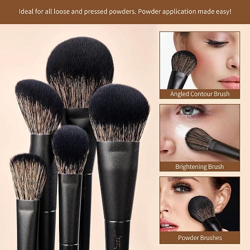 Jessup Makeup Brushes Set Jessup Make up Brushes 14Pcs Black Kabuki Foundation Eyeshadow Contour Concealer Powder Eyeliner Crease Eyebrow Blending Brush with Gift Box, T336-G thumbnail 4