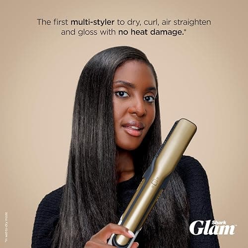 Shark Glam Ceramic & Powerful Air Styling & Drying System, with Silki Straightener & Shark Glossi Air Glosser, for Drying, Curling, Straightening & Glossing, Gold, HD6051S (Straight & Wavy Hair) thumbnail 2