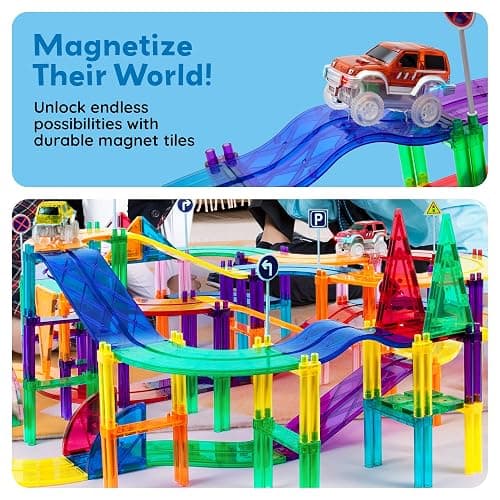 12pcs Race Track Add-On Magnetic Railway 5Styles Building Block Set Magnet Tiles Construction Toy STEM Learning Early Education Toys Blocks Child Brain Development for Kids Age 3+ PTR12 thumbnail 8