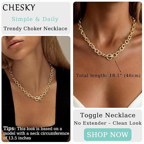 CHESKY 14K Gold Plated Chunky Necklace for Women, Trendy Toggle Clasp | Statement Pendant Necklace, Layered Paperclip Chain, Toggle Clasp Design, Thick Gold Chain, Non Tarnish Everyday Jewelry thumbnail 5