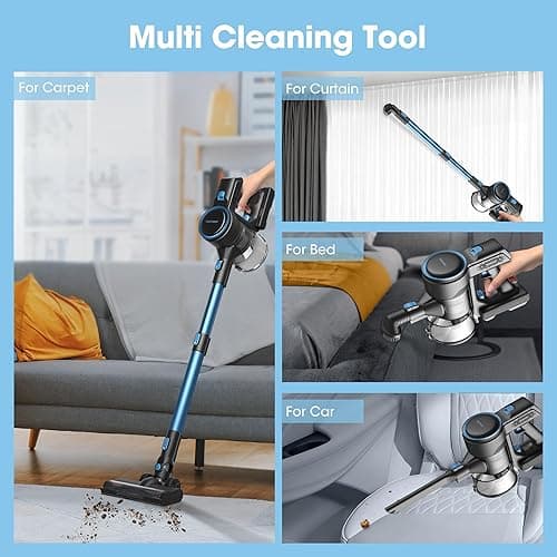 Cordless Vacuum Cleaner, Display Touchscreen, Stick Vacuum Cordless Rechargeable with 2200mAh Detachable Battery, Up to 45 Minutes, Lightweight, and Versatile for Carpet, Hard Floor, Pet Hair, C1 - C1 thumbnail 6