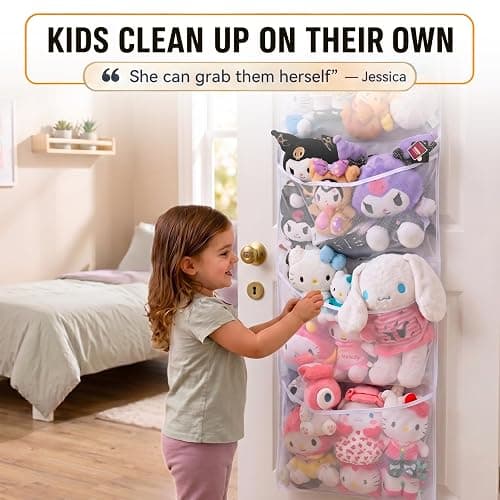 Honeyera The Original Stuffed Animal Storage (Patented) - Over Door Organizer for Stuffies, Baby Ideas Holder, Toy Plush Hammock Hanging Net Big Girls Toddler Large Bag Animals Stuffy thumbnail 5