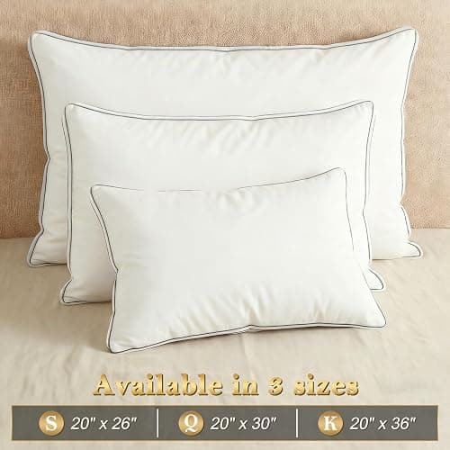 Homotive Feather Pillows Queen Size Set of 2 Goose Down Pillows with 100% Breathable Cotton Cover, Hotel Collection Bed Pillows for Sleeping, Soft Support for Back, Stomach and Side Sleepers thumbnail 6