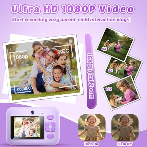 Instant Print Camera for Kids, App Printing, 1080P Video, Dual-Lens Selfie Digital Camera with 32G SD, Christmas Birthday Gifts for Girls Boys 4 5 6 7 8 9 10 11 12 Year Old, Toddler Toy_Purple thumbnail 5