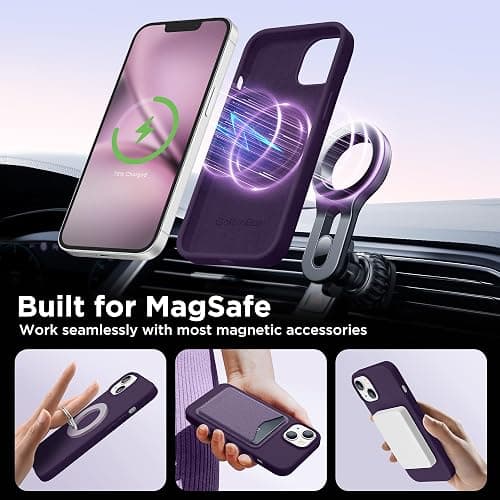 GolbinBox Magnetic for iPhone 13 Case & iPhone 14 Case, Compatible with MagSafe, [Soft Anti-Scratch Microfiber Lining], Slim Liquid Silicone Shockproof Protective Phone Case 6.1 inch, Deep Purple thumbnail 4