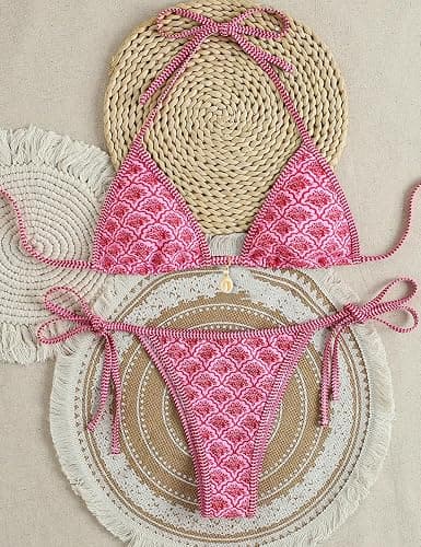 Tainehs Women's Sexy Halter Bikini Set Triangle Top String Swimwear Two Piece Swimsuits Cheeky Bathing Suit thumbnail 4