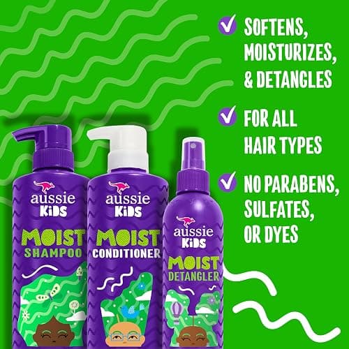 Aussie Kids Hair Care Bundle Set Including: Shampoo (16 Fl Oz), Conditioner (16 Fl Oz) & Detangler Spray (8 Fl Oz), Paraben- Freem Sulfate-Free, Dye-Free, Cruelty-Free, Tangle-Free Styling thumbnail 2