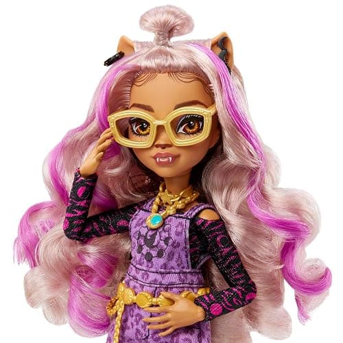 Monster High Doll, Clawdeen Wolf with Purple Streaked Hair in Signature Look with Fashion Accessories & Pet Dog Crescent thumbnail 4