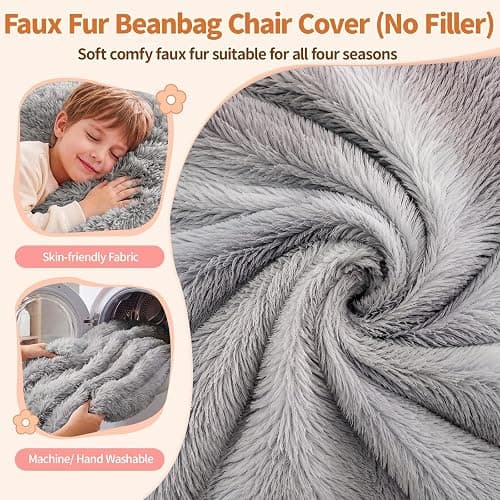 AZHCHKE Stuffed Animal Storage Bean Bag Chair Cover, Soft Bean Bag Cover | Fluffy Faux Fur Stuffed Animal Storage Chair, Non-Slip Bottom, Fill with Plush Toys or Blankets, for Kids Teens Adults Girls thumbnail 4