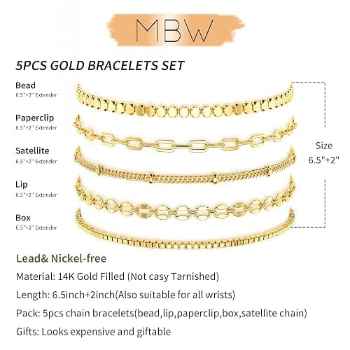 Dainty Simple Gold Bracelets for Women, Stackable Satellite Paperclip Lip Bracelet Set Tiny Lip Dot Chain Box Link for Handmade Gift Minimalist Cute Trendy Jewelry Gold Accessories for Women thumbnail 5