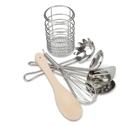 Melissa & Doug Stir & Serve Cooking Utensils (7 pcs) - Stainless Steel & Wooden Play Kitchen Accessories, Preschool Learning Toys for Girls & Boys 3+ thumbnail 4