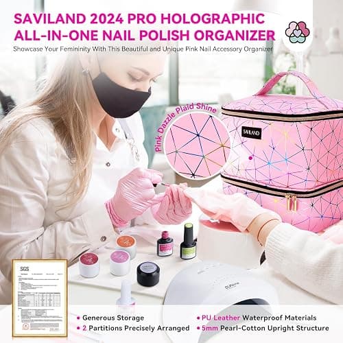 SAVILAND Nail Polish Organizer Bag: PU Leather Nail Polish Storage Organizer Holds 30 Bottles & Nail Lamp, Nail Polish Holder Travel Carrying Case Box Nail Tech Organizer Storage Bag for Nail Supplies thumbnail 2