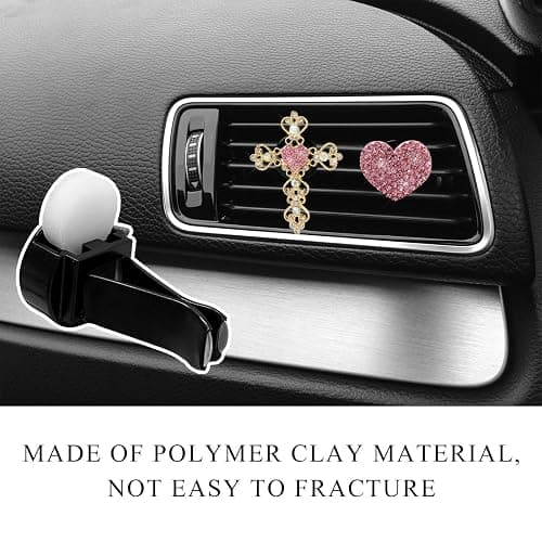 SHMZK 2 PCS Bling Car Vent Clip, Crystal Rhinestone Cross and Heart Car Air Fresheners Vent Clips, Diamond Car Air Conditioner Outlet Decoration Charm for Women, Car Accessories (Pink) thumbnail 5