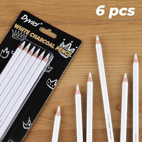 Dyvicl White Charcoal Pencils Drawing Set, 6 Pcs Sketch Highlight Pencil Hard Charcoal White Pencils for Drawing, Sketching, Shading, Blending thumbnail 3