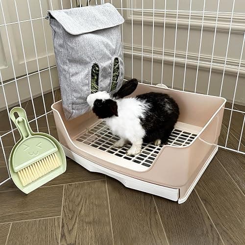 Oleisert Large Rabbit Litter Box Bunny Litter Box, Potty Training for Rabbits Litter Pan with Drawer, Rabbit Bedding Toilet for Adult Guinea Pig, Ferret, Bunny and Other Animals (Brown) thumbnail 2