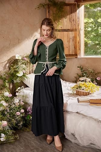 Scarlet Darkness Maxi Long Skirts for Women Summer Flowy Renaissance Skirt with Pockets thumbnail 6