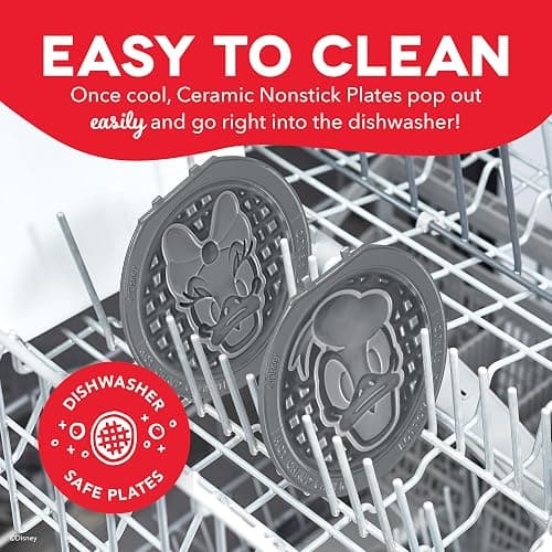 Dash MultiMaker® Mini System Removable Plate Set - Ceramic, Nonstick Replacement Plates for Fun-Shaped Waffle Breakfast - Waffle Maker Not Included - 4-Inch - Two-Pack - Donald & Daisy thumbnail 6